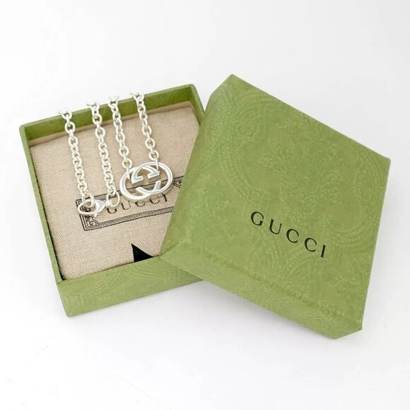 GUCCI G Logos Link Chain Necklace 17" Silver 925 Auth w/Box r11212 - Picture 7 of 7